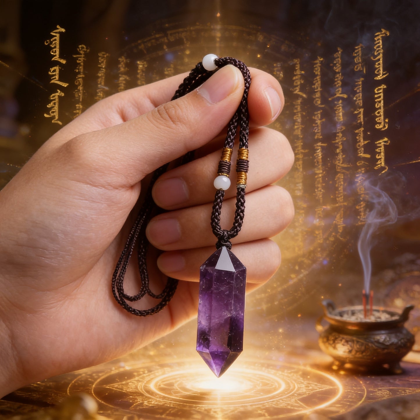 Tibetan Amethyst Obelisk Pendant Necklace