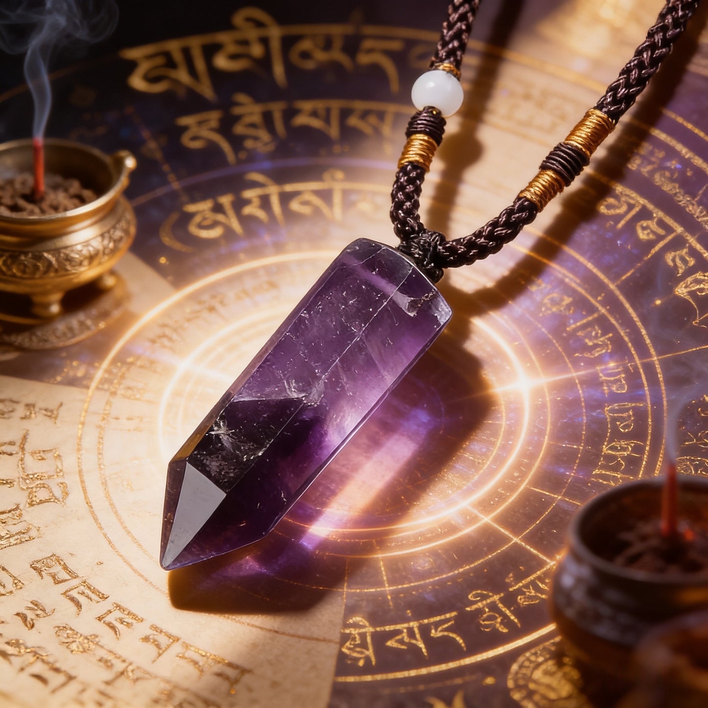 Tibetan Amethyst Obelisk Pendant Necklace