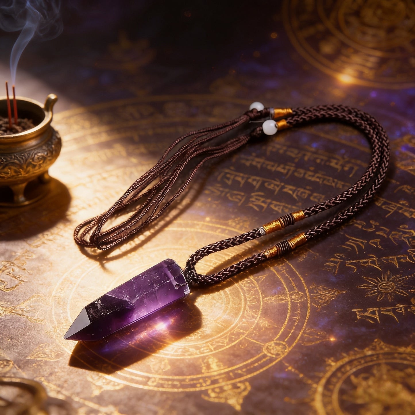 Tibetan Amethyst Obelisk Pendant Necklace