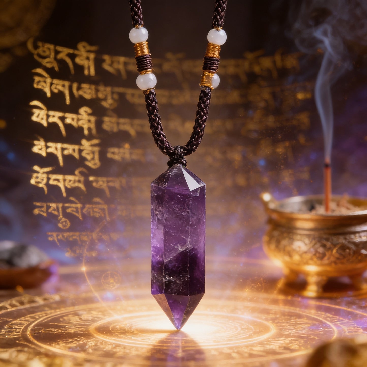 Tibetan Amethyst Obelisk Pendant Necklace