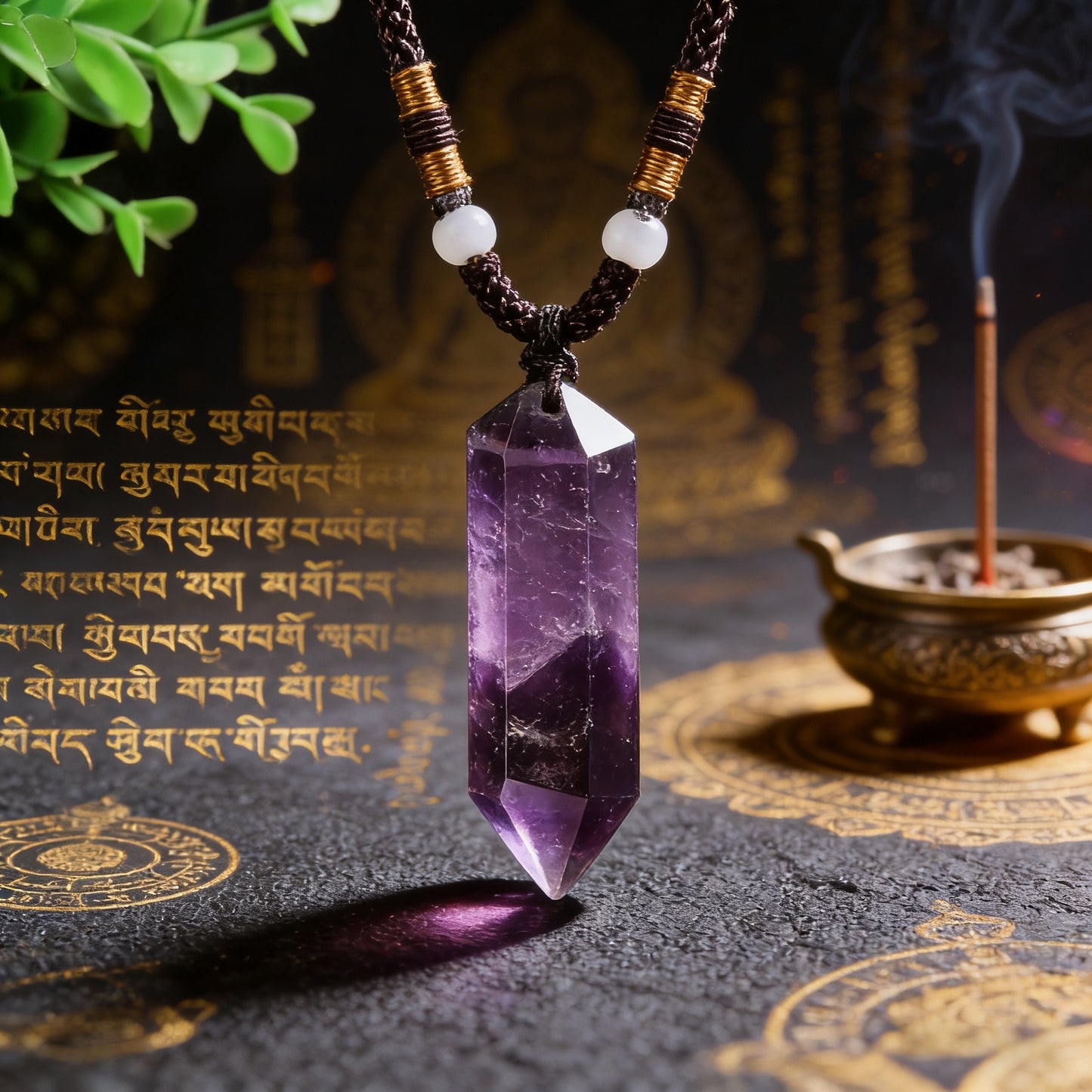 Tibetan Amethyst Obelisk Pendant Necklace