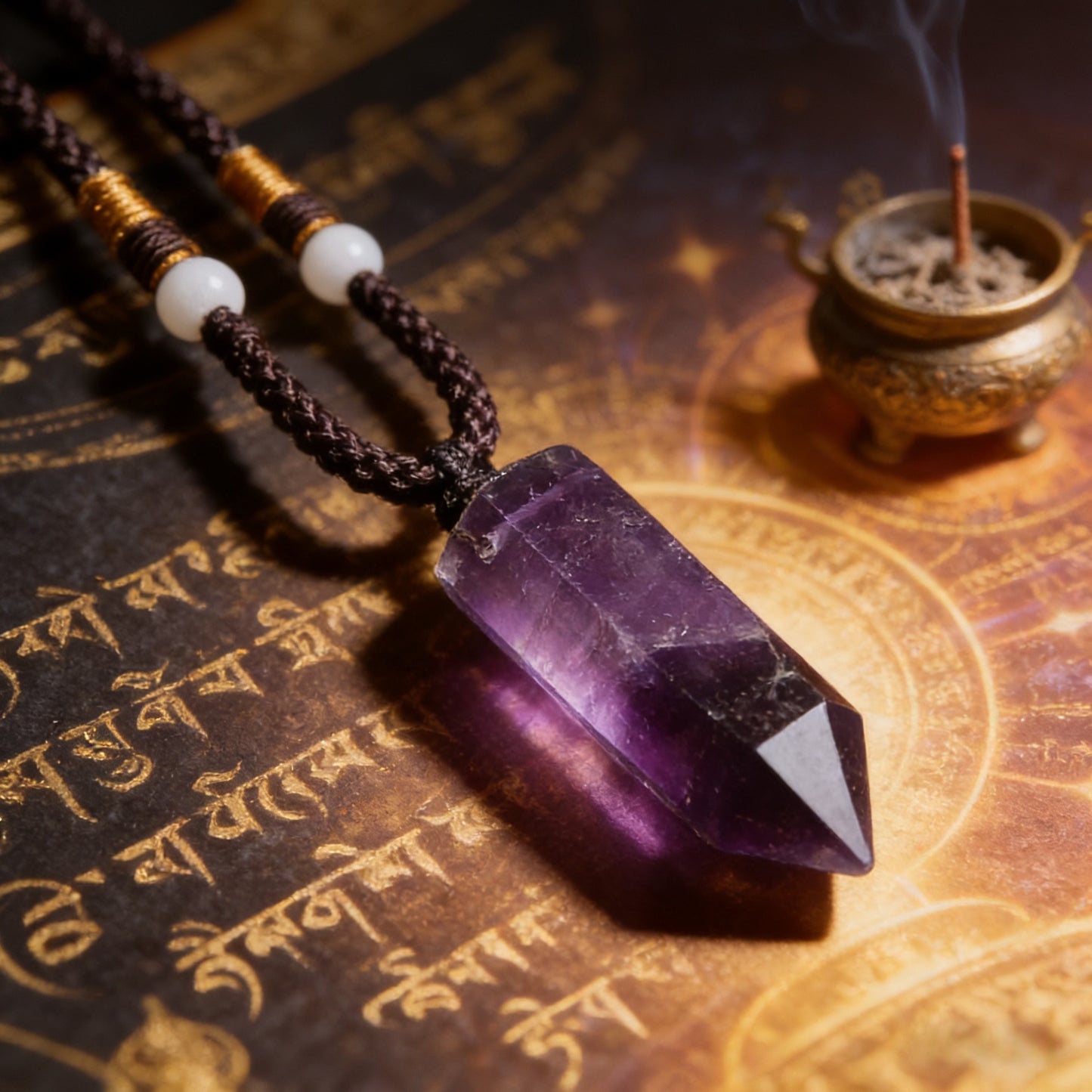 Tibetan Amethyst Obelisk Pendant Necklace