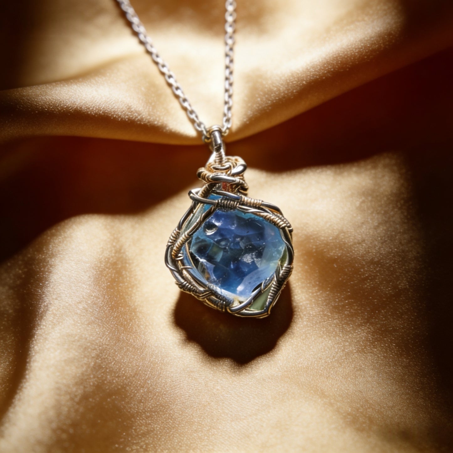 Tibetan Blue Crystal Wire Wrap Pendant