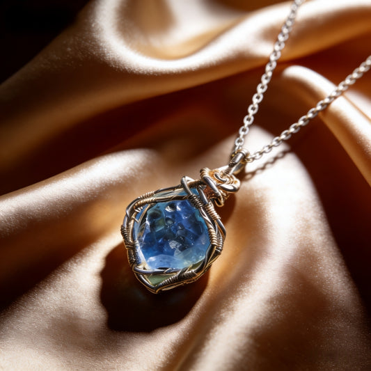 Tibetan Blue Crystal Wire Wrap Pendant
