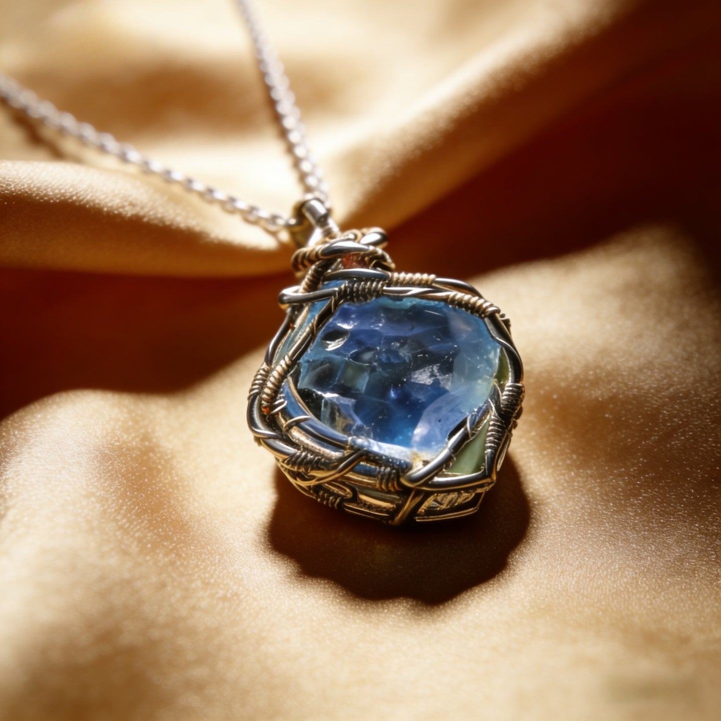 Tibetan Blue Crystal Wire Wrap Pendant