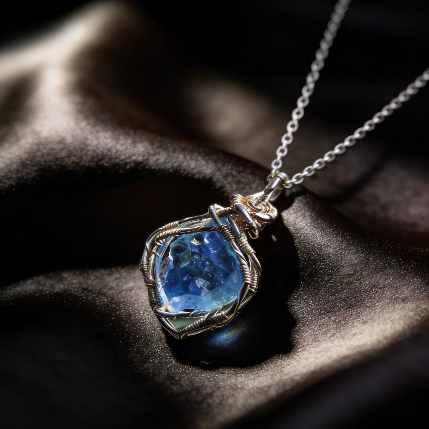 Tibetan Blue Crystal Wire Wrap Pendant