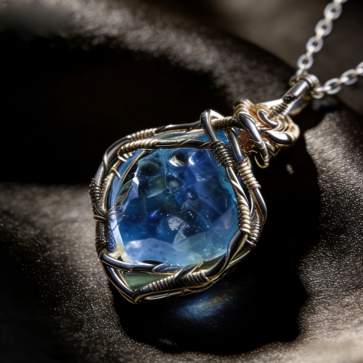 Tibetan Blue Crystal Wire Wrap Pendant