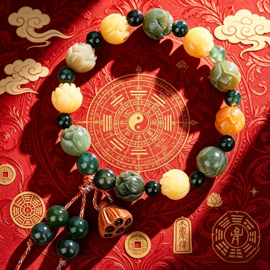 Aquatic Agate Fortune Lotus Bodhi Root Bracelet