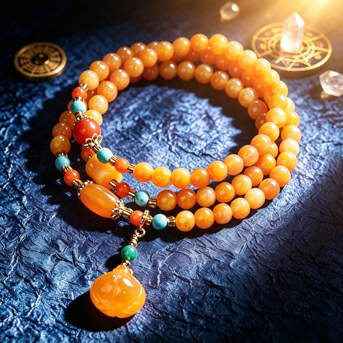 Long Multi-Strand Pumpkin Bead Gold Silk Jade Bracelet, New Chinese Style Multi-Loop High-End Jewelry for Women