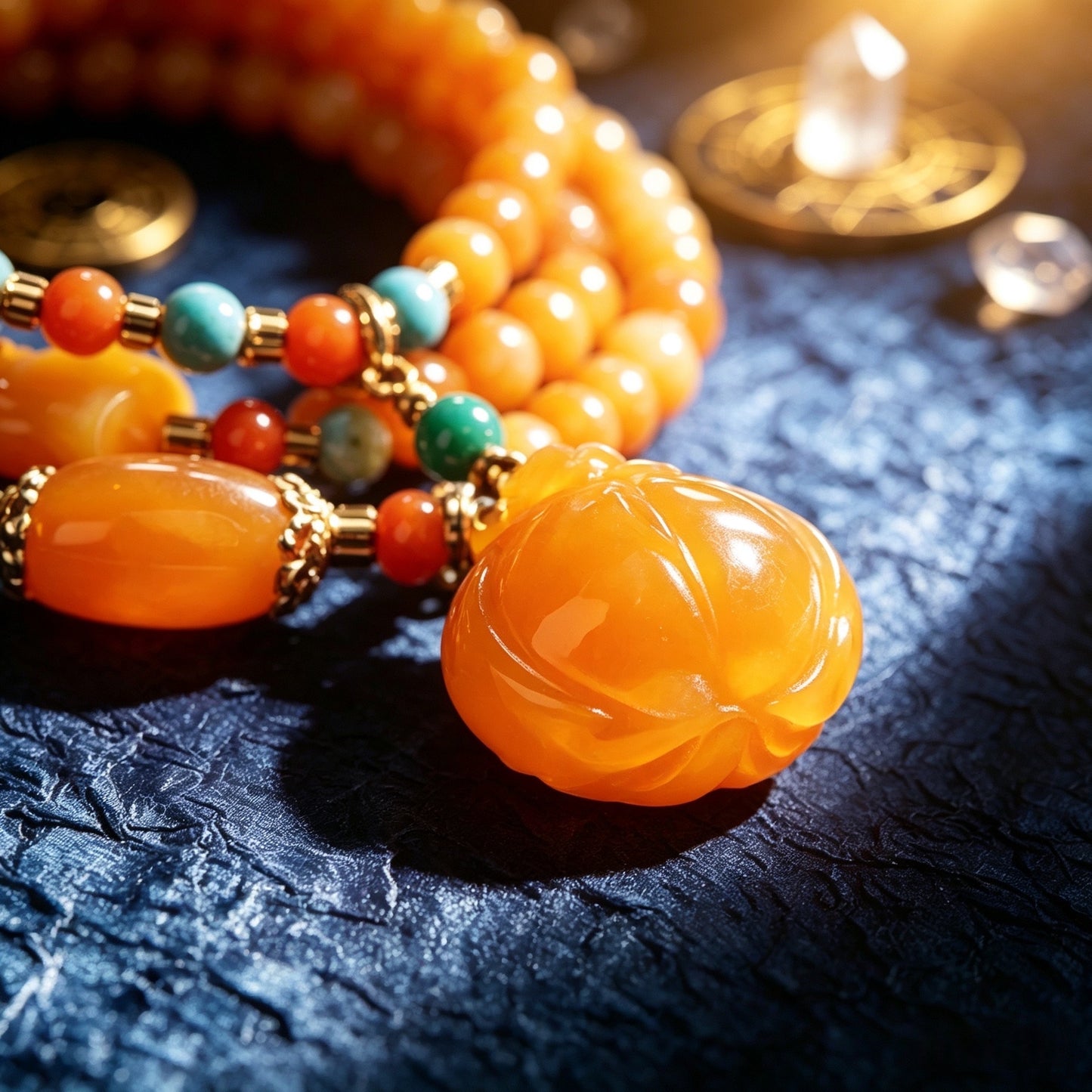 Long Multi-Strand Pumpkin Bead Gold Silk Jade Bracelet, New Chinese Style Multi-Loop High-End Jewelry for Women