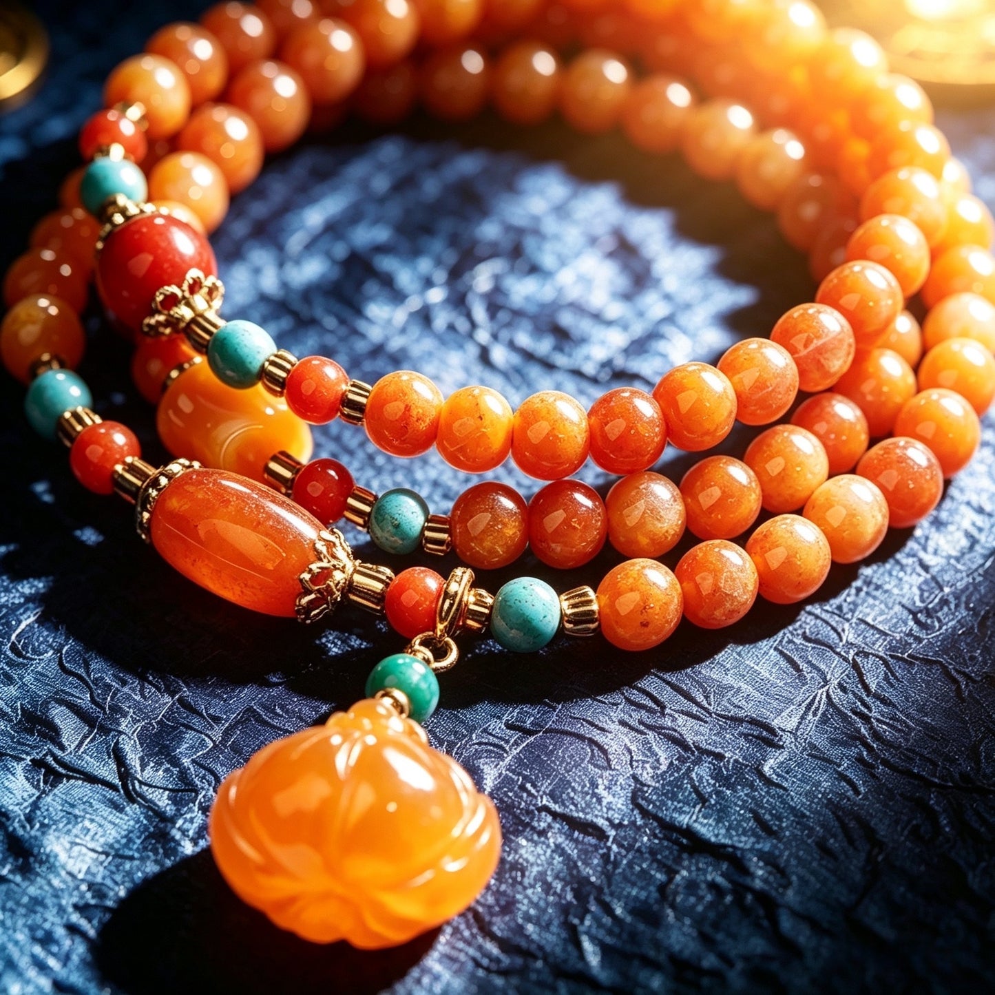Long Multi-Strand Pumpkin Bead Gold Silk Jade Bracelet, New Chinese Style Multi-Loop High-End Jewelry for Women