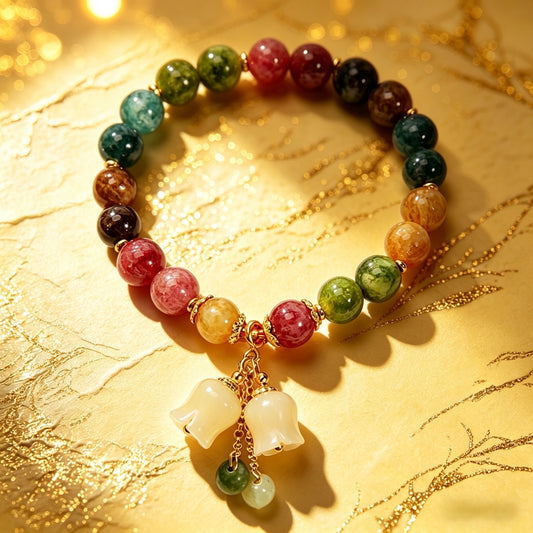 Natural Colorful Tourmaline Bracelet ins Niche luxury lily of the valley pendant bracelet