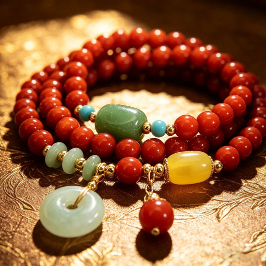 Natural Southern Red Agate New Chinese Style Multi-layer Bracelet