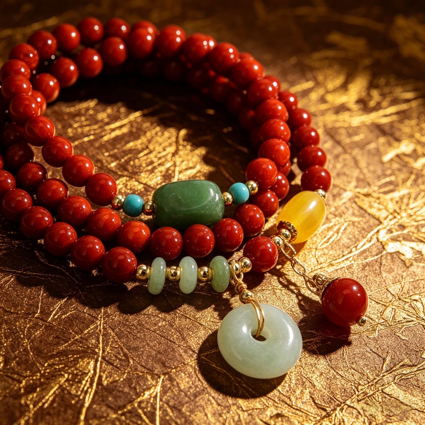 Natural Southern Red Agate New Chinese Style Multi-layer Bracelet