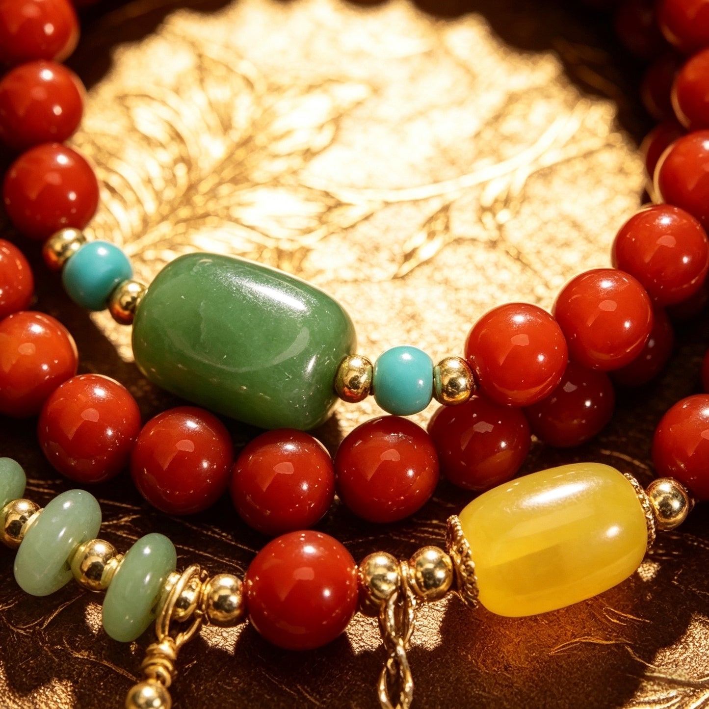Natural Southern Red Agate New Chinese Style Multi-layer Bracelet