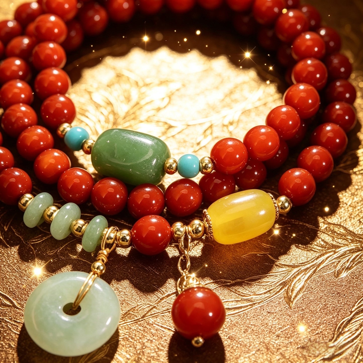 Natural Southern Red Agate New Chinese Style Multi-layer Bracelet