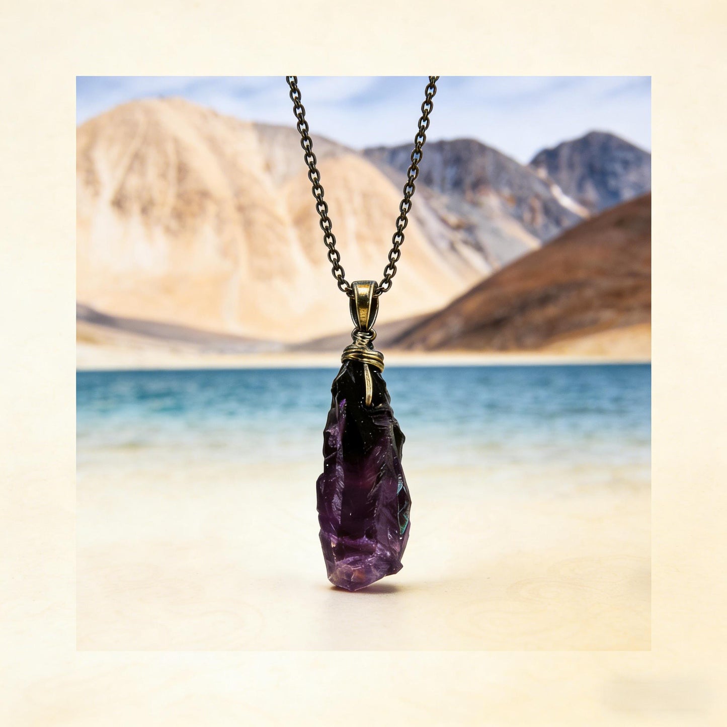 Handmade Tibetan Raw Amethyst Crystal Pendant Necklace