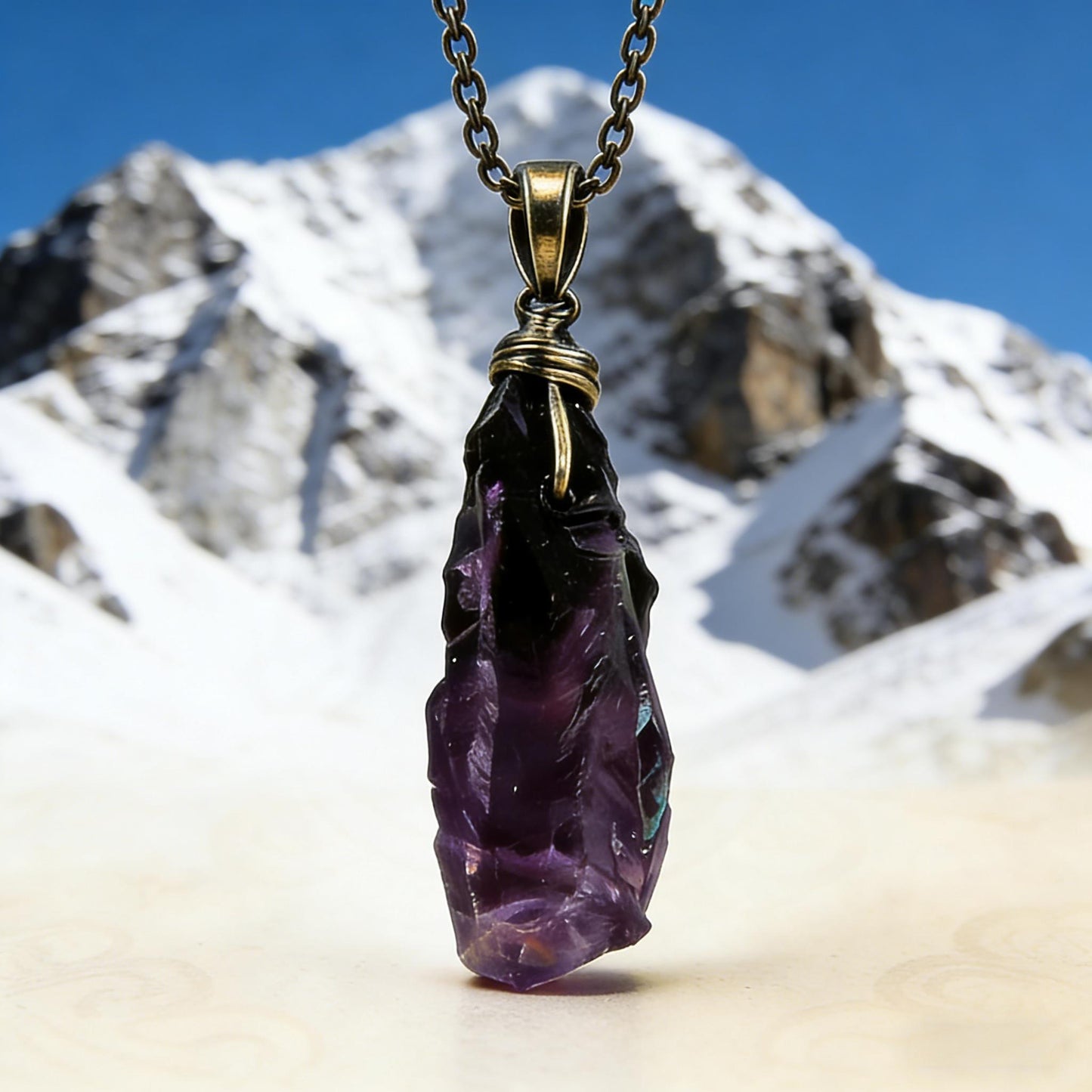 Handmade Tibetan Raw Amethyst Crystal Pendant Necklace