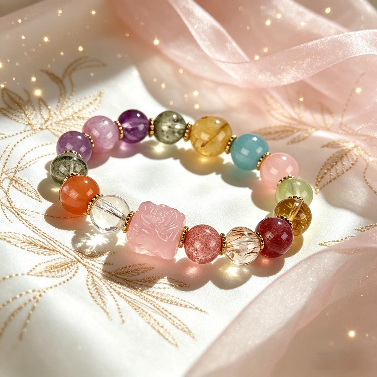 Nine-tailed Fox Sugar Cube Multi-Piece Amethyst Beaded Bracelet