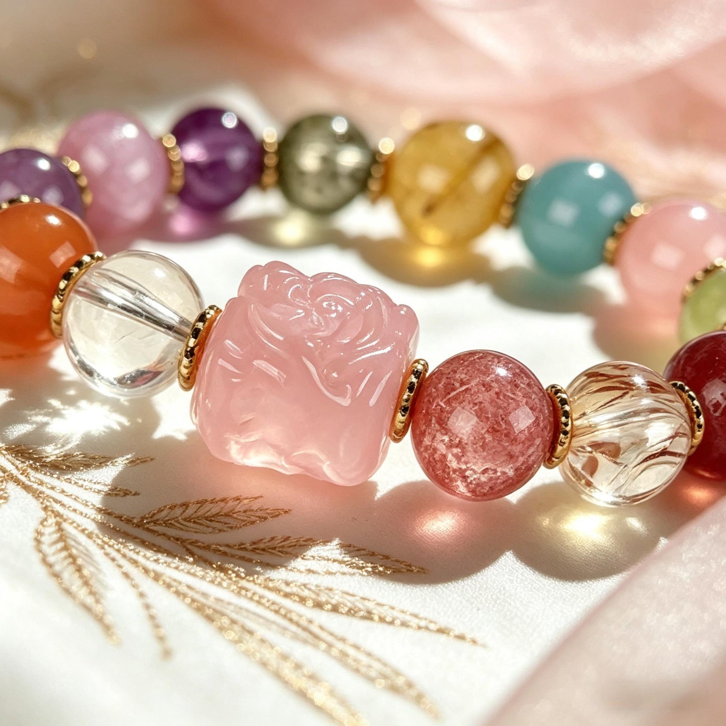 Nine-tailed Fox Sugar Cube Multi-Piece Amethyst Beaded Bracelet