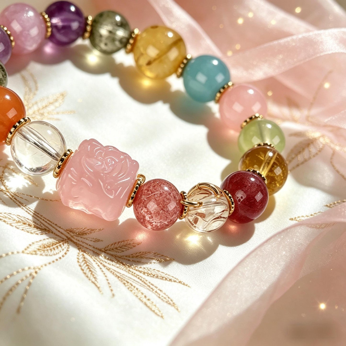 Nine-tailed Fox Sugar Cube Multi-Piece Amethyst Beaded Bracelet