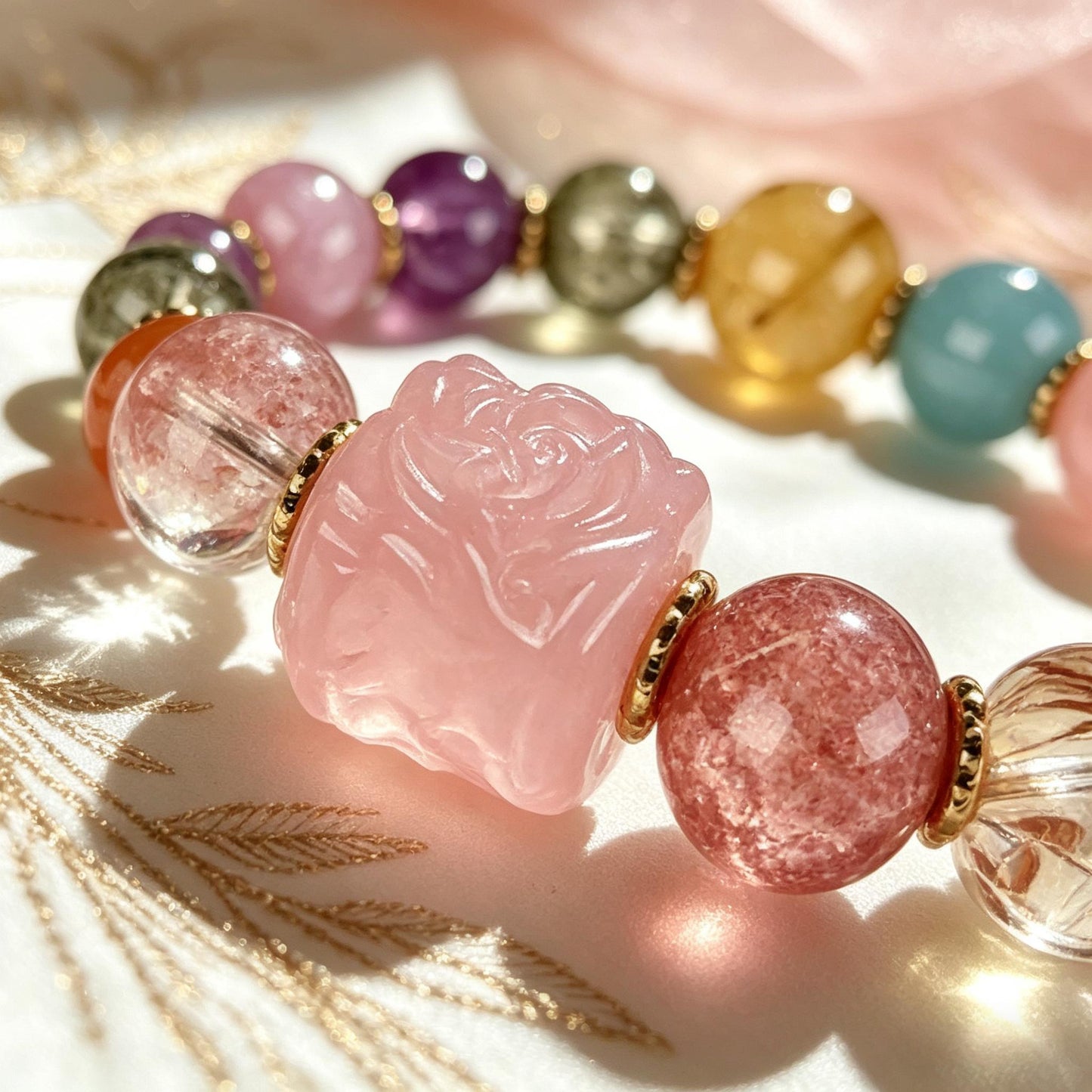 Nine-tailed Fox Sugar Cube Multi-Piece Amethyst Beaded Bracelet