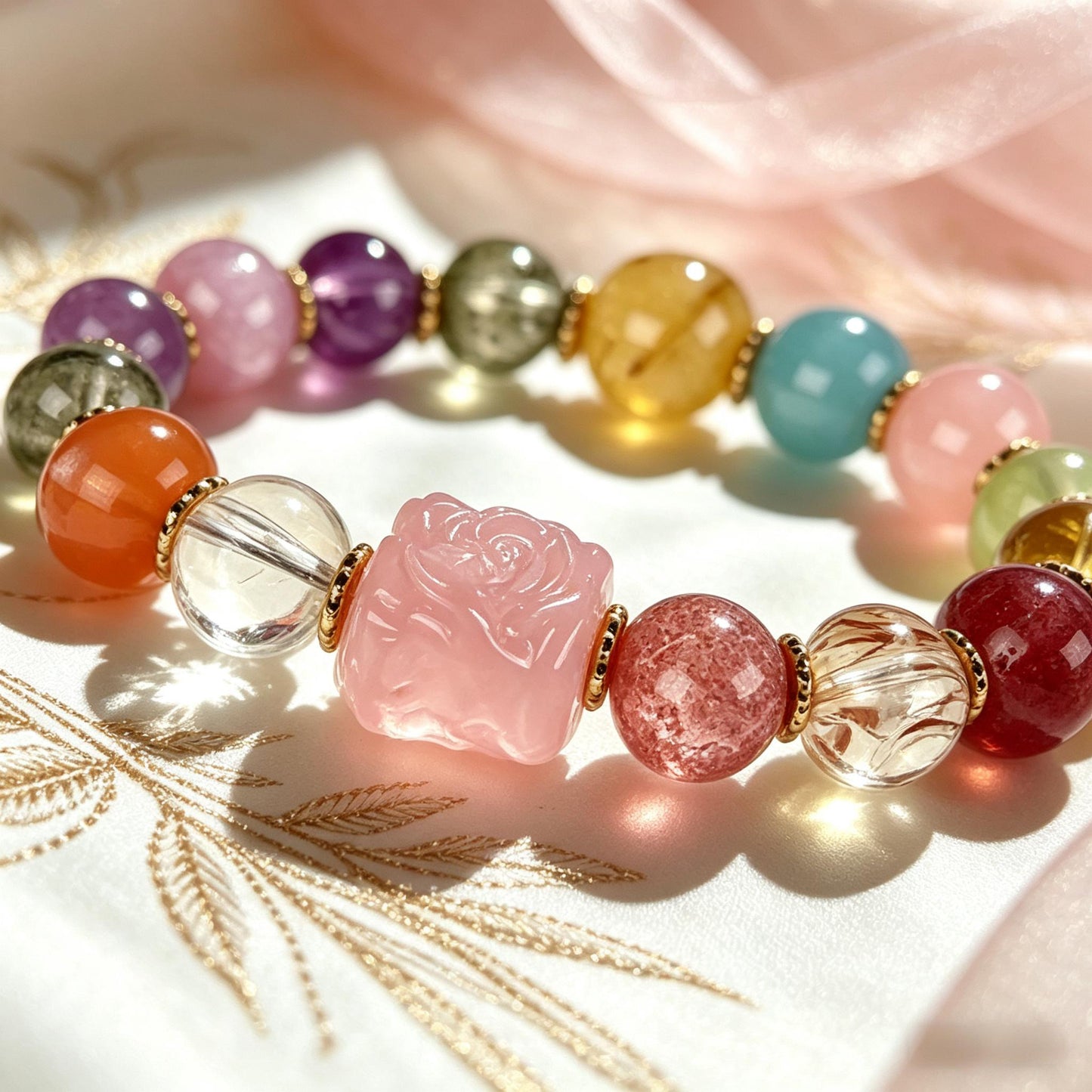 Nine-tailed Fox Sugar Cube Multi-Piece Amethyst Beaded Bracelet