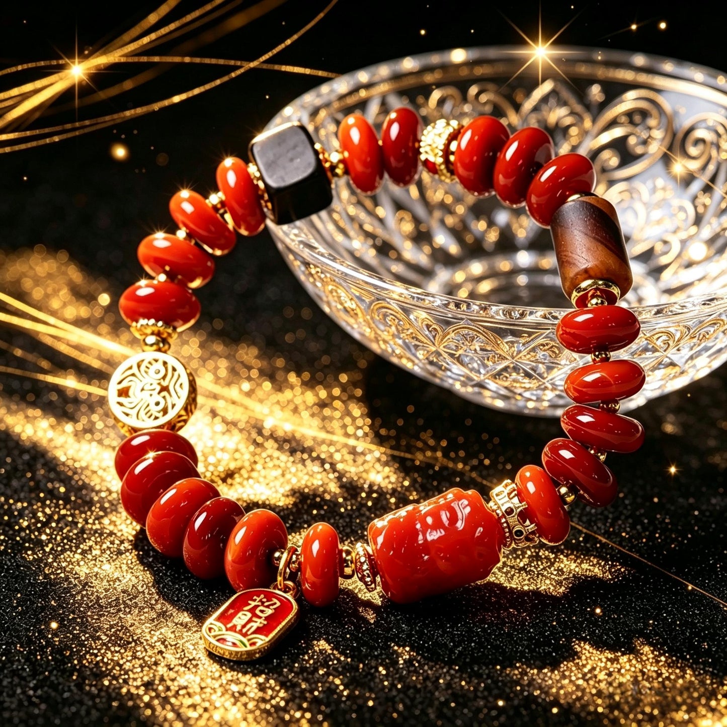 Southern Red Agate Button Bead Bracelet