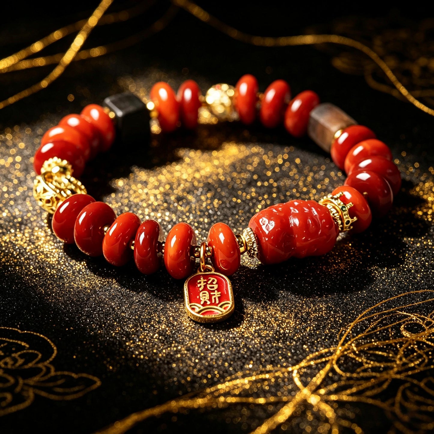 Southern Red Agate Button Bead Bracelet