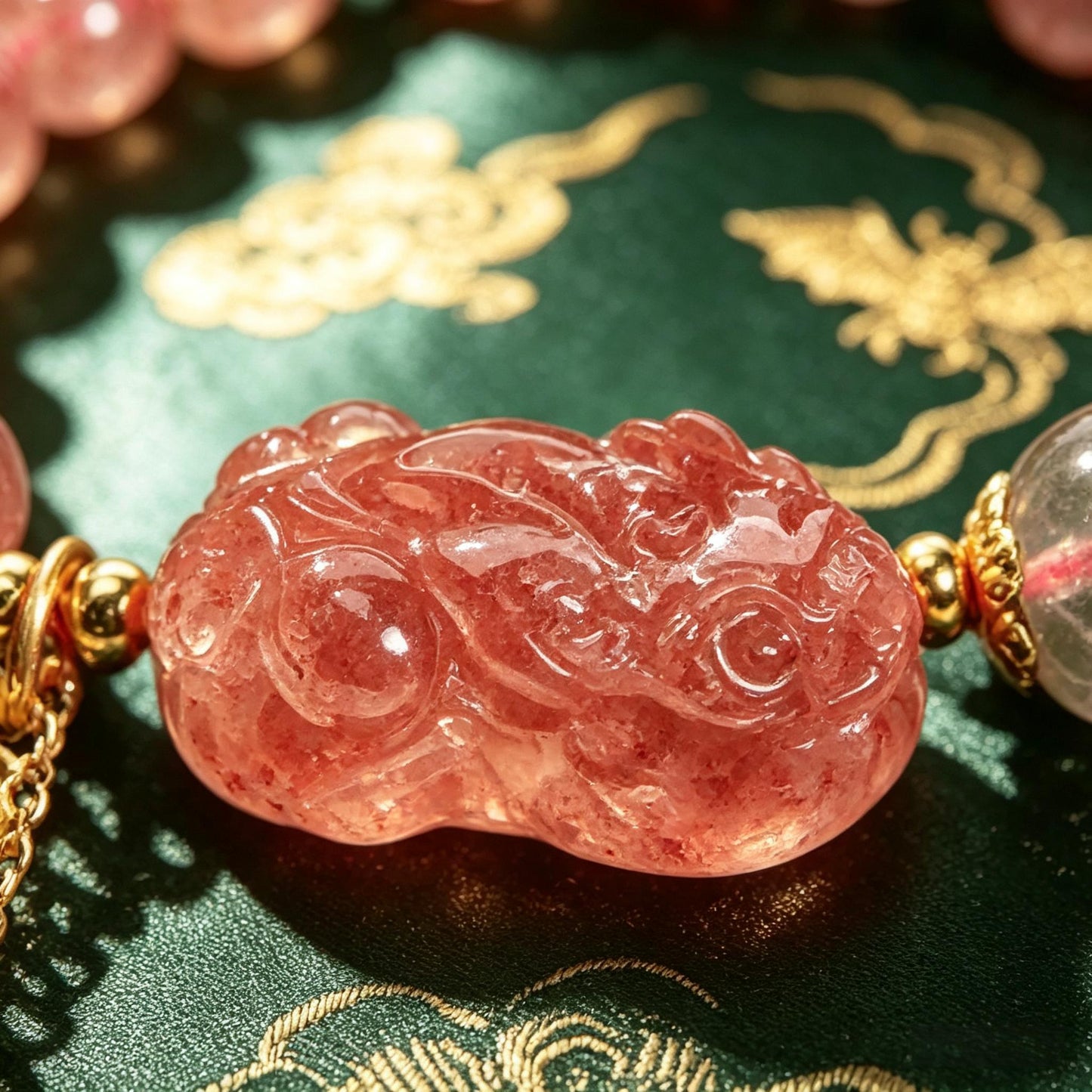 Natural Stone Strawberry Crystal Pixiu Bracelet, Moonstone Niche Design, New Chinese Style National Style Bracelet, Gift for Girlfriend