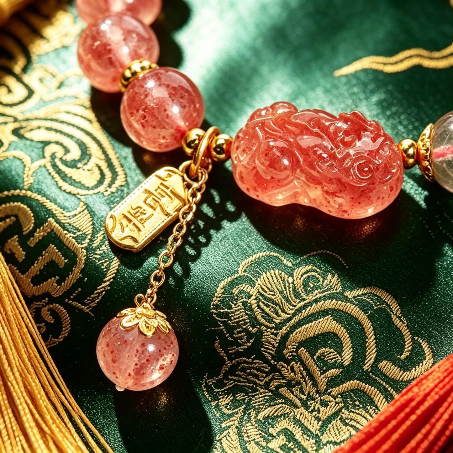 Natural Stone Strawberry Crystal Pixiu Bracelet, Moonstone Niche Design, New Chinese Style National Style Bracelet, Gift for Girlfriend