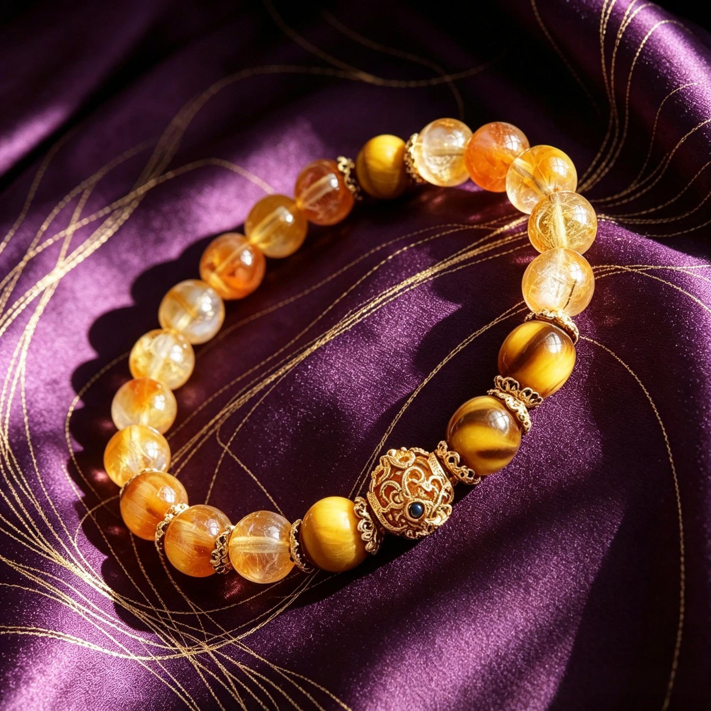 Little Overlord Golden Rutilated Quartz and Yellow Crystal Bracelet
