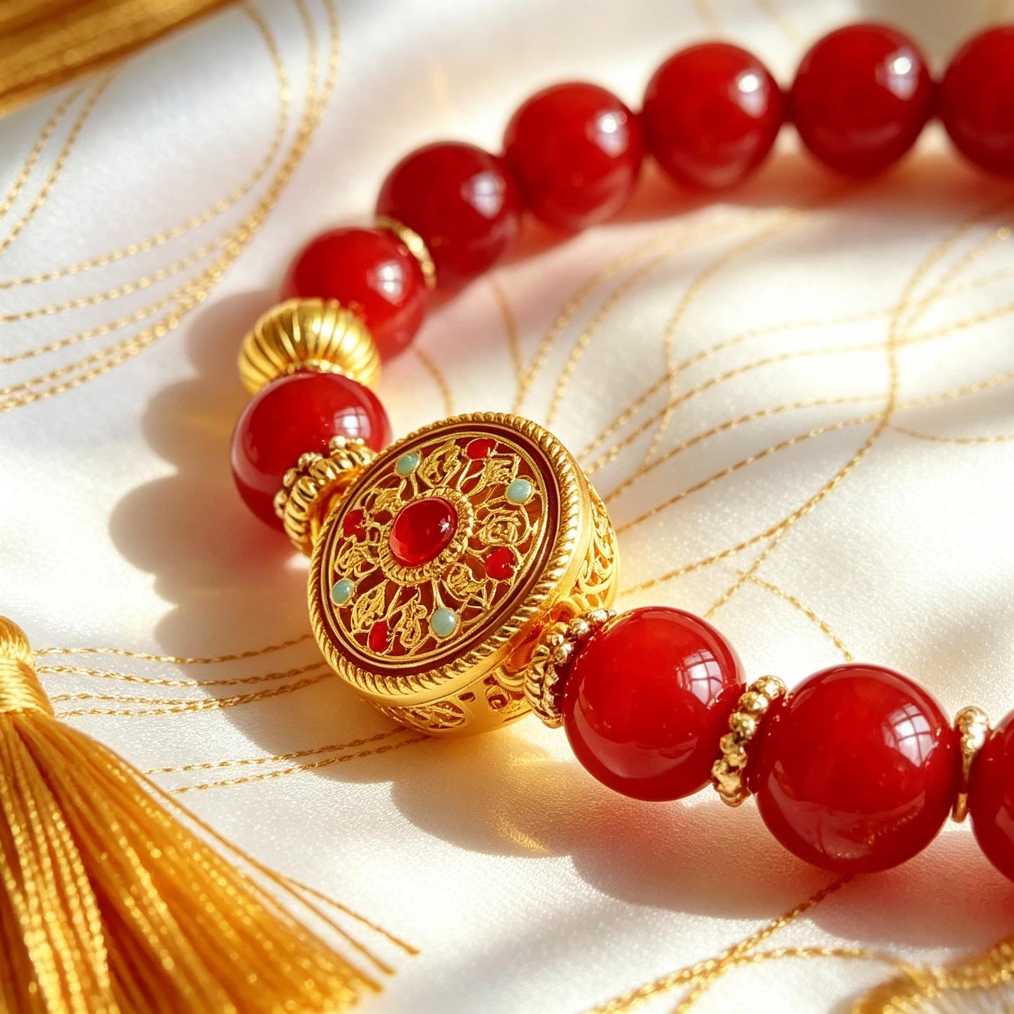 Nan Hong Eight Treasures Compass Rotatable Beaded Bracelet