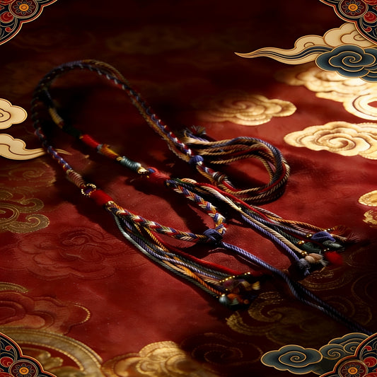 Tangka hanging cord, Five-Way God of Wealth necklace cord, Tibetan-style hand-woven multicolored cord, Buddhist amulet cinnabar pendant hanging cord