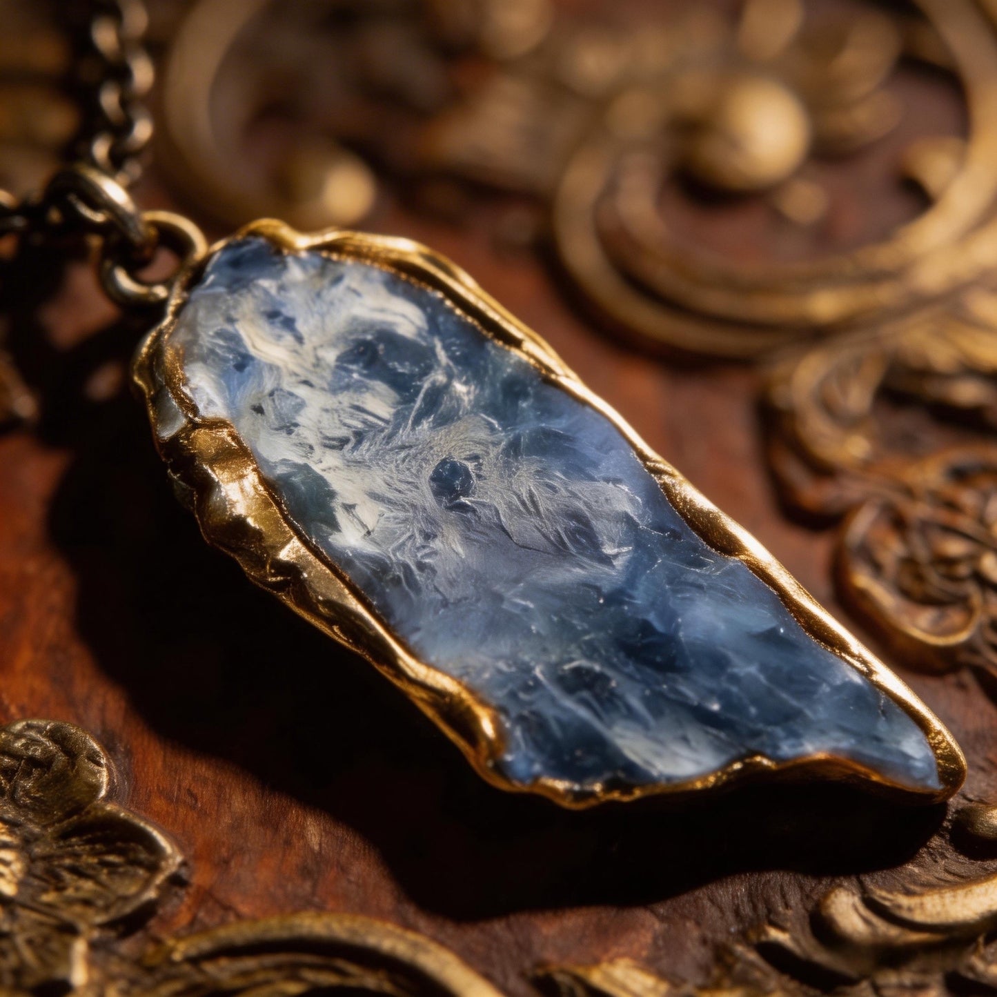Tibetan Natural blue crystal stone, gold-plated pendant, irregular crystal necklace diy Jewelry