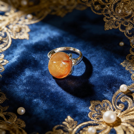 Vintage Natural Citrine Cabochon Ring,  Handcrafted Statement Ring, Healing Crystal Jewelry for Abundance & Positivity
