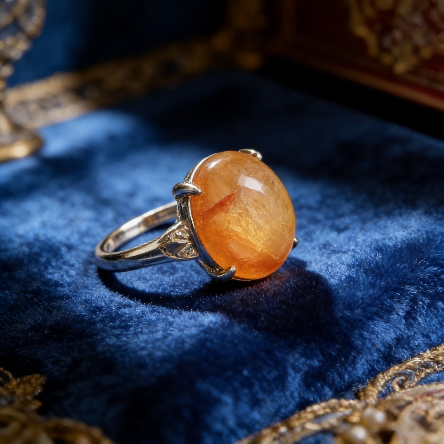 Vintage Natural Citrine Cabochon Ring,  Handcrafted Statement Ring, Healing Crystal Jewelry for Abundance & Positivity