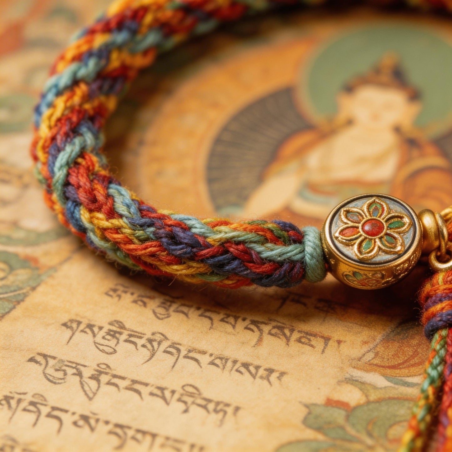 TIBETAN GUARDIAN THANGKA BRACELET,HAND WOVE FIVE COLOR ROPE