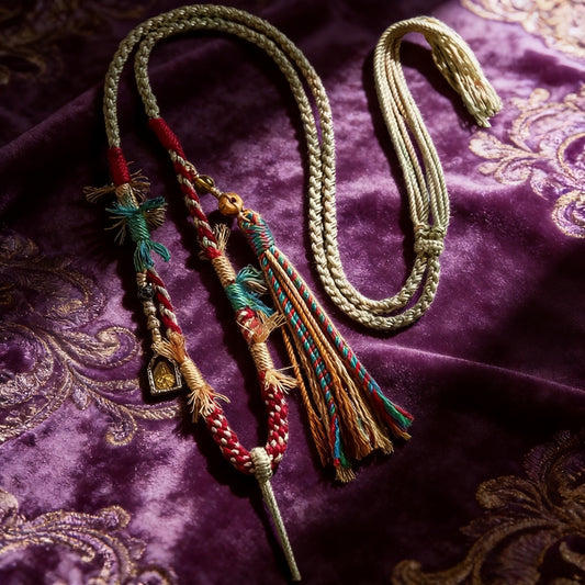 Handmade Tibetan Braided Hanging Cord with Amulet Pendant, Traditional Tibetan Knot Blessing String