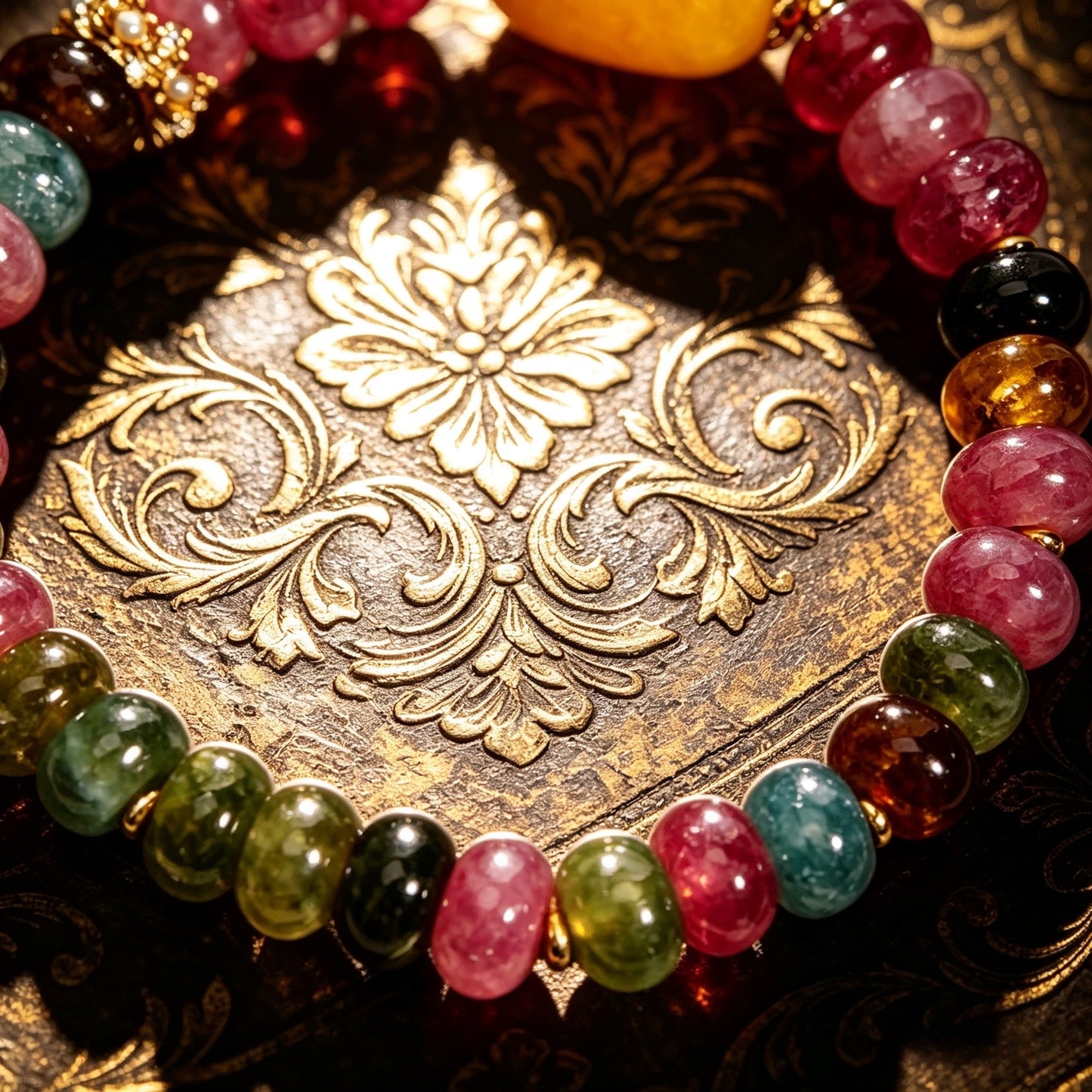 Natural Colorful Tourmaline Abacus Bead Jade Bracelet