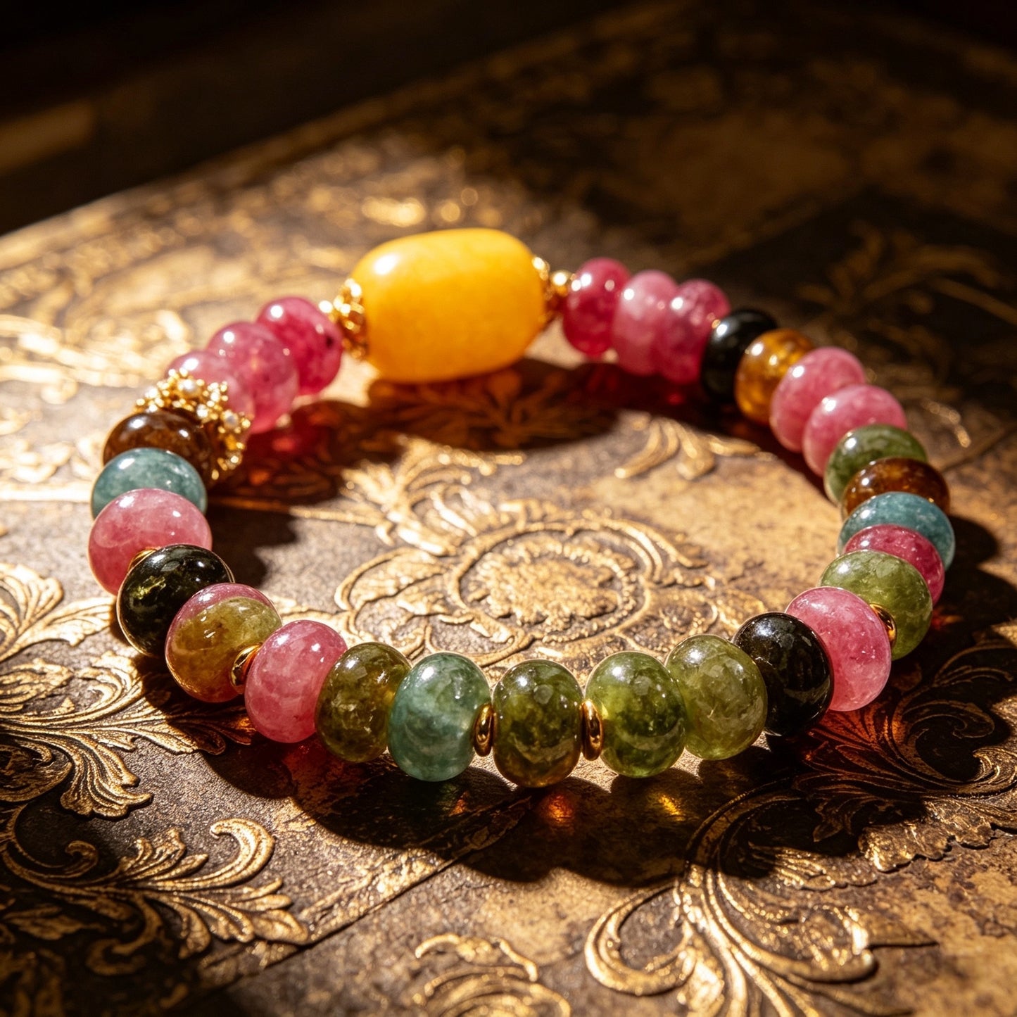 Natural Colorful Tourmaline Abacus Bead Jade Bracelet