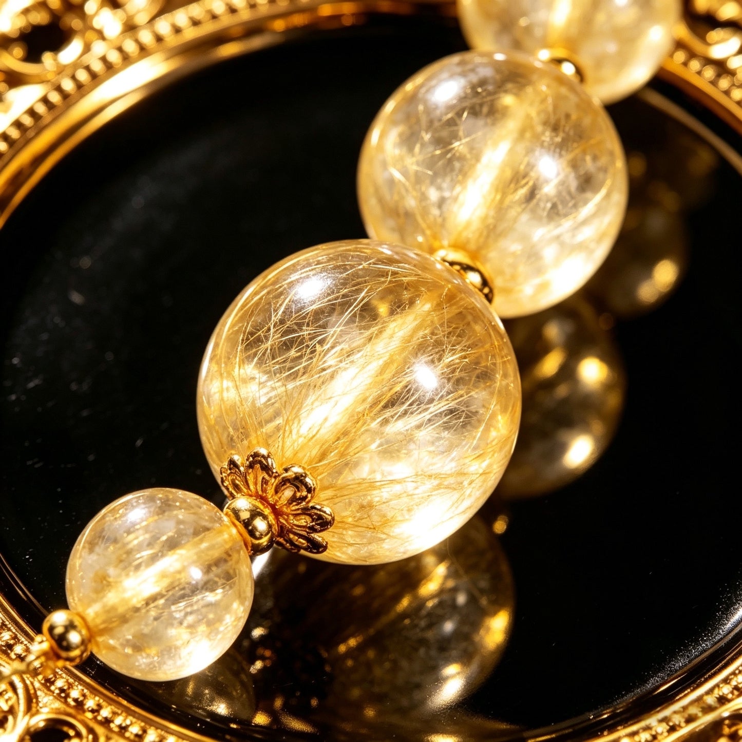 Natural golden rutilated quartz crystal moonstone bracelet
