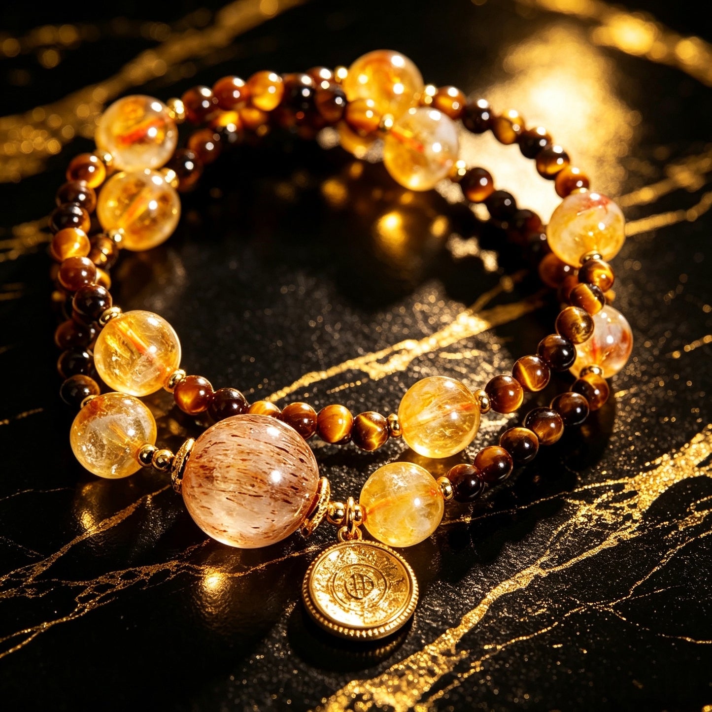 Natural yellow crystal tiger eye stone bracelet