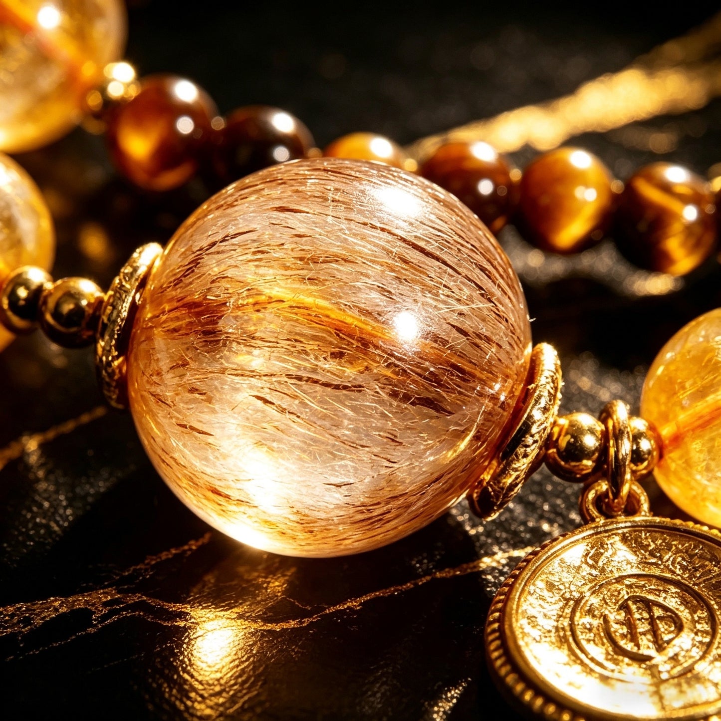 Natural yellow crystal tiger eye stone bracelet