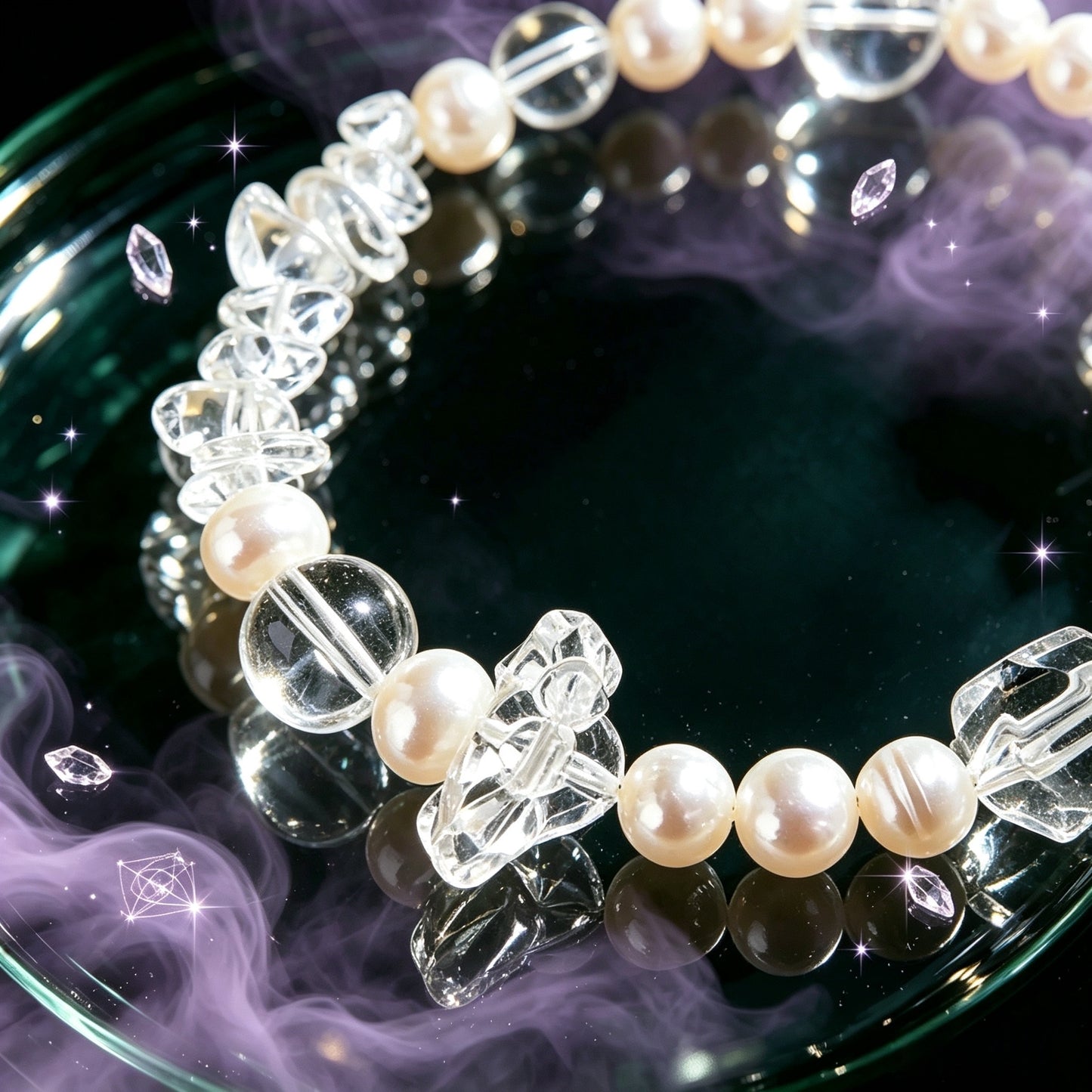 Silver Good Luck Koi White Crystal Beaded Bracelet