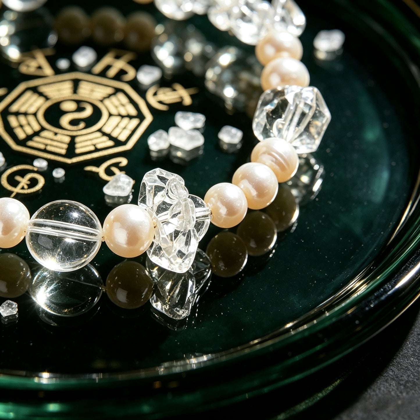 Silver Good Luck Koi White Crystal Beaded Bracelet