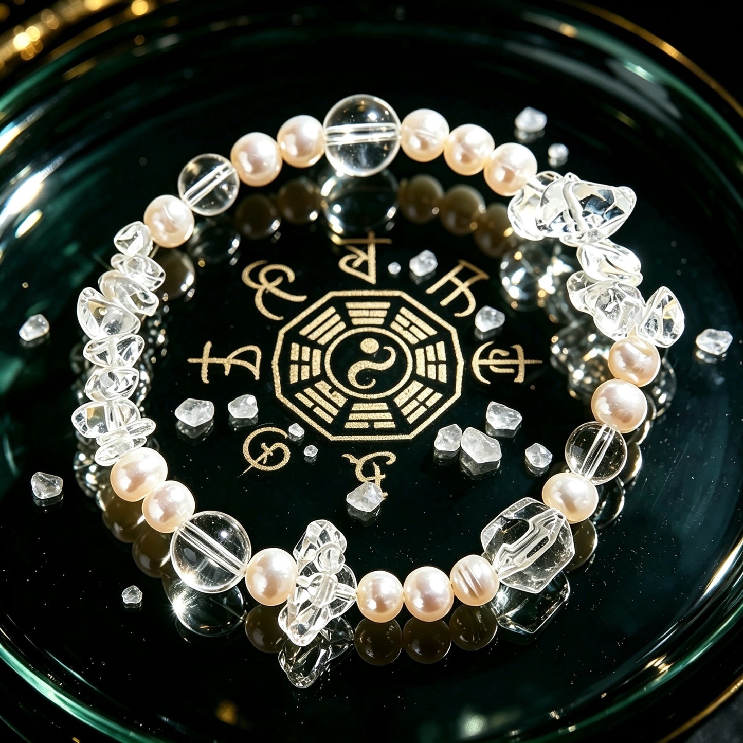 Silver Good Luck Koi White Crystal Beaded Bracelet