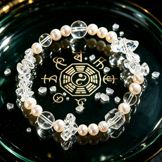 Silver Good Luck Koi White Crystal Beaded Bracelet