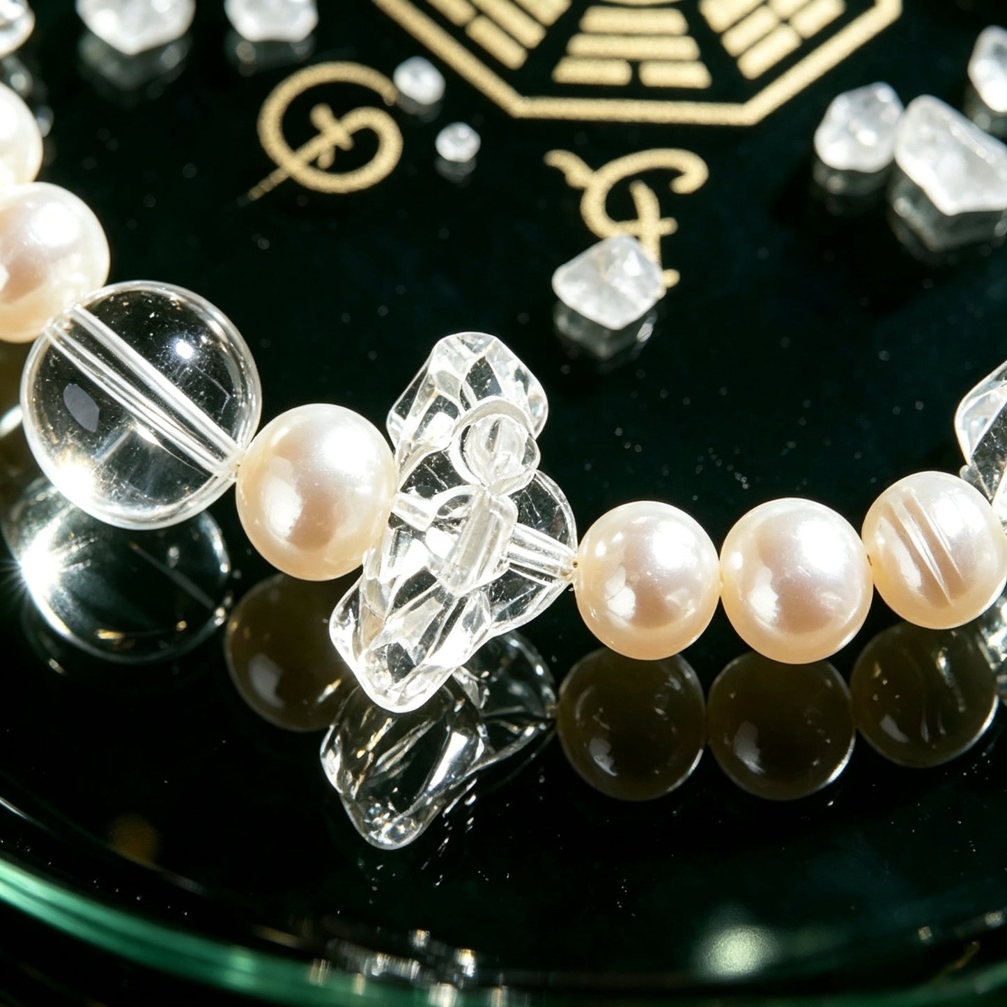 Silver Good Luck Koi White Crystal Beaded Bracelet