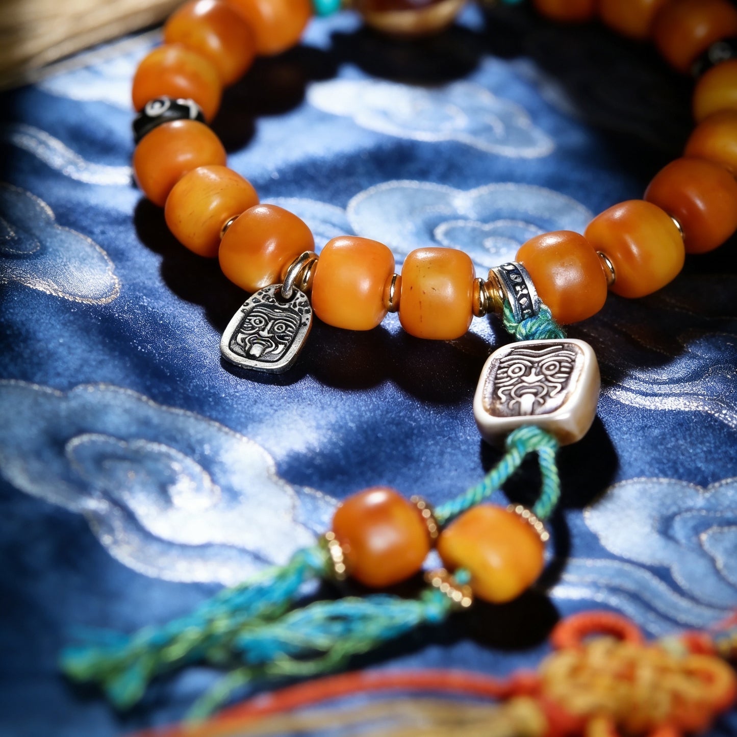 Handmade Tibetan Yak Bone Mala Bracelet, Vintage Citipati Amulet with Turquoise Spacers, Spiritual Protection Jewelry for Meditation